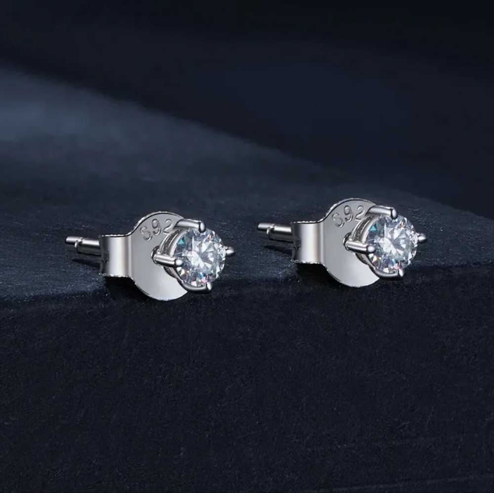 Certified 0.20ctw Moissanite Small Round 18K WG Finish Basket Stud Earrings NEW